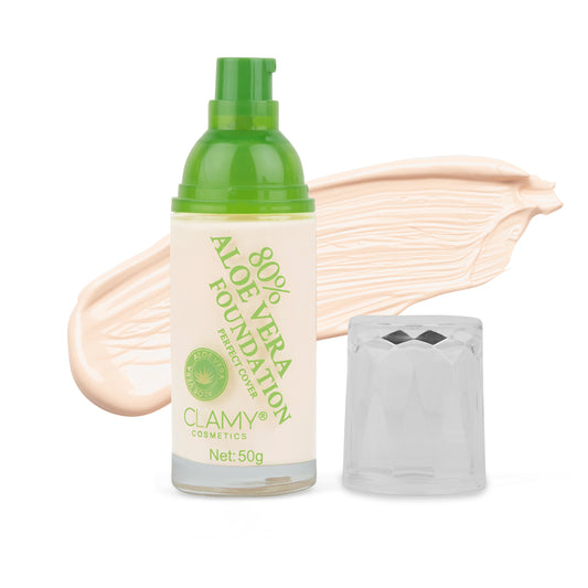 Clamy Aloe Vera Perfect Cover Foundation, Smooth Velvety Texture, Flawless Makeup Look 50g