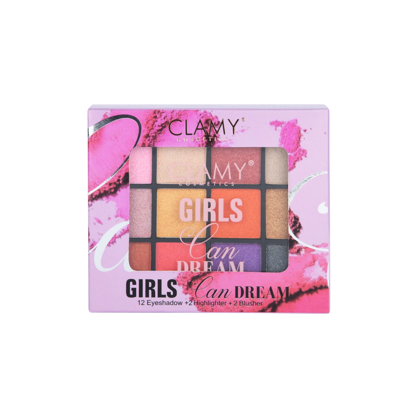 Girls Can Dream Makeup palette| 12 Shimmery Eyeshadow+2 Shimmery Highlighter+ 2 Matte Blusher+1 Applicator- 30g